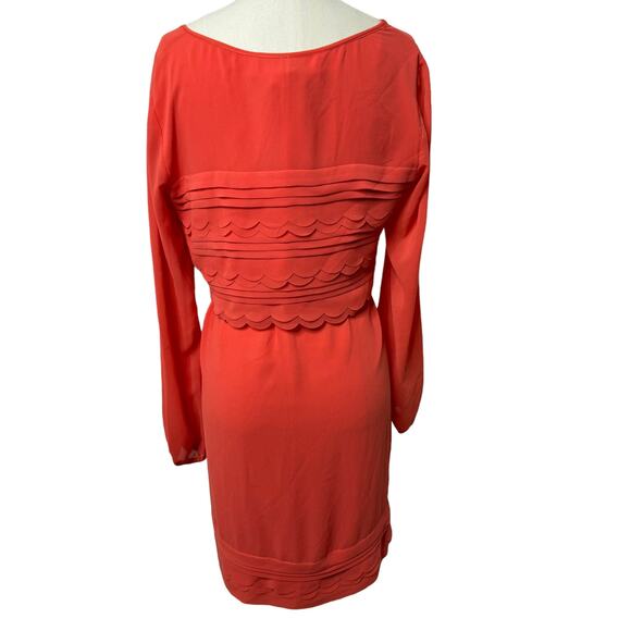 Studio M Dress Coral Orange Belted Long Sheer Sleeve Pleated Womens Size Small - Picture 10 of 13